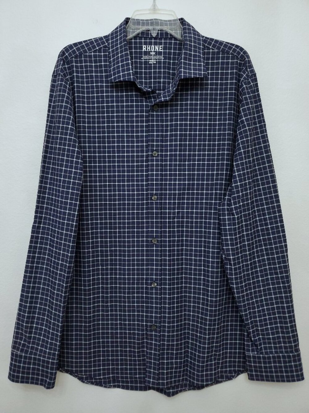 Rhone Commuter Navy Blue Grid Long Sleeve Button-down Men's Shirt XXL Slim Fit